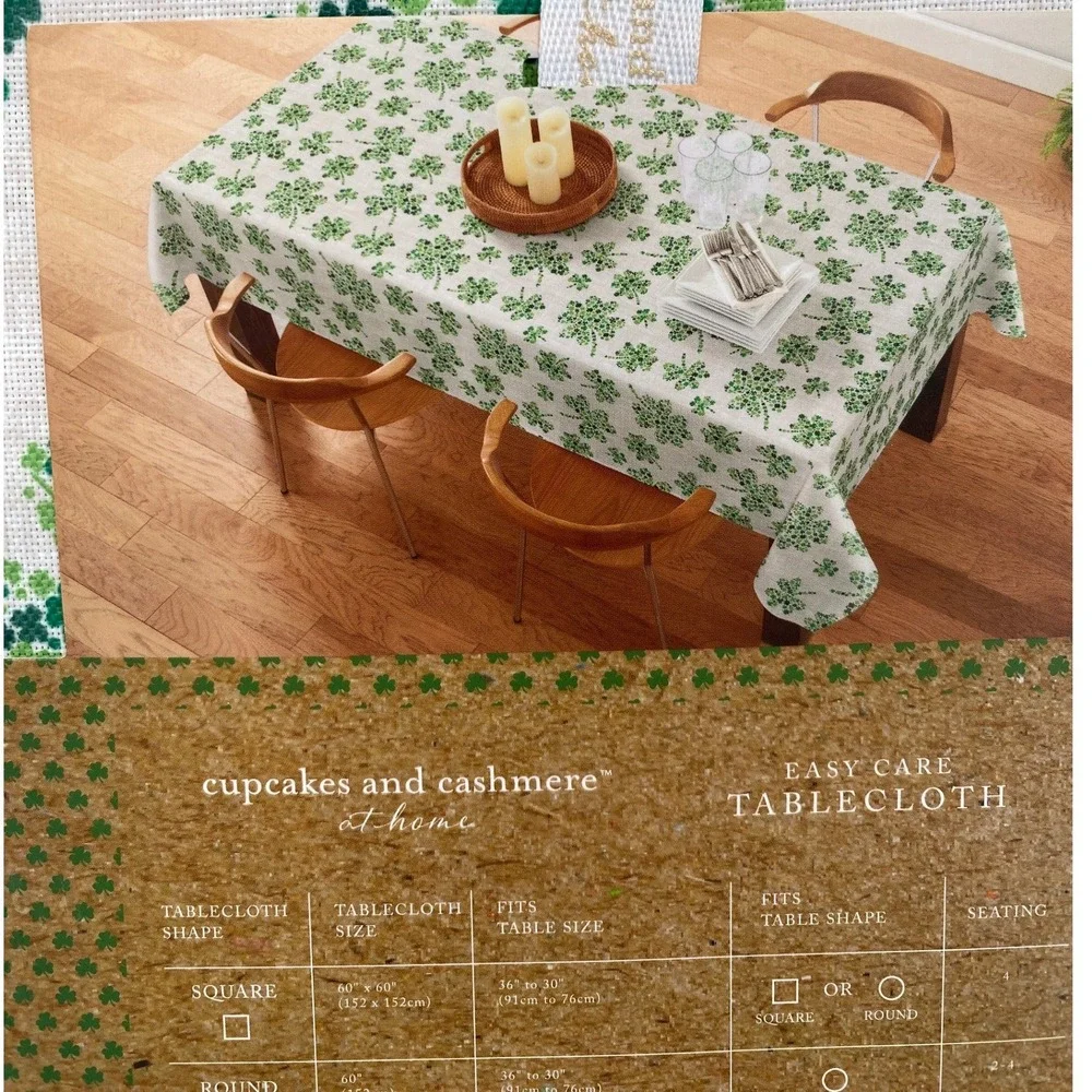 Cupcakes and Cashmere Tablecloth 60x104 Green Shamrock Clover Oblong Festive